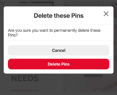 Delete Pin Confirmation